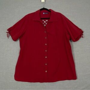 Penningtons Red Short Sleeve Button Down Shirt 100% Cotton Sz 2X